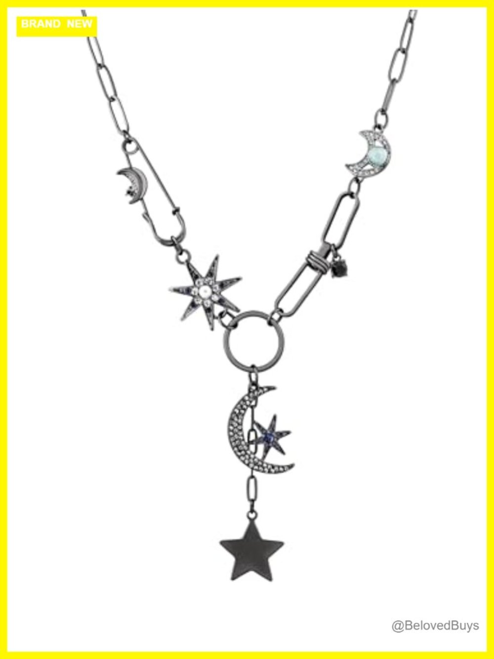 Gothic Boho Moon Star Charm Necklace Zinc Alloy Crystal